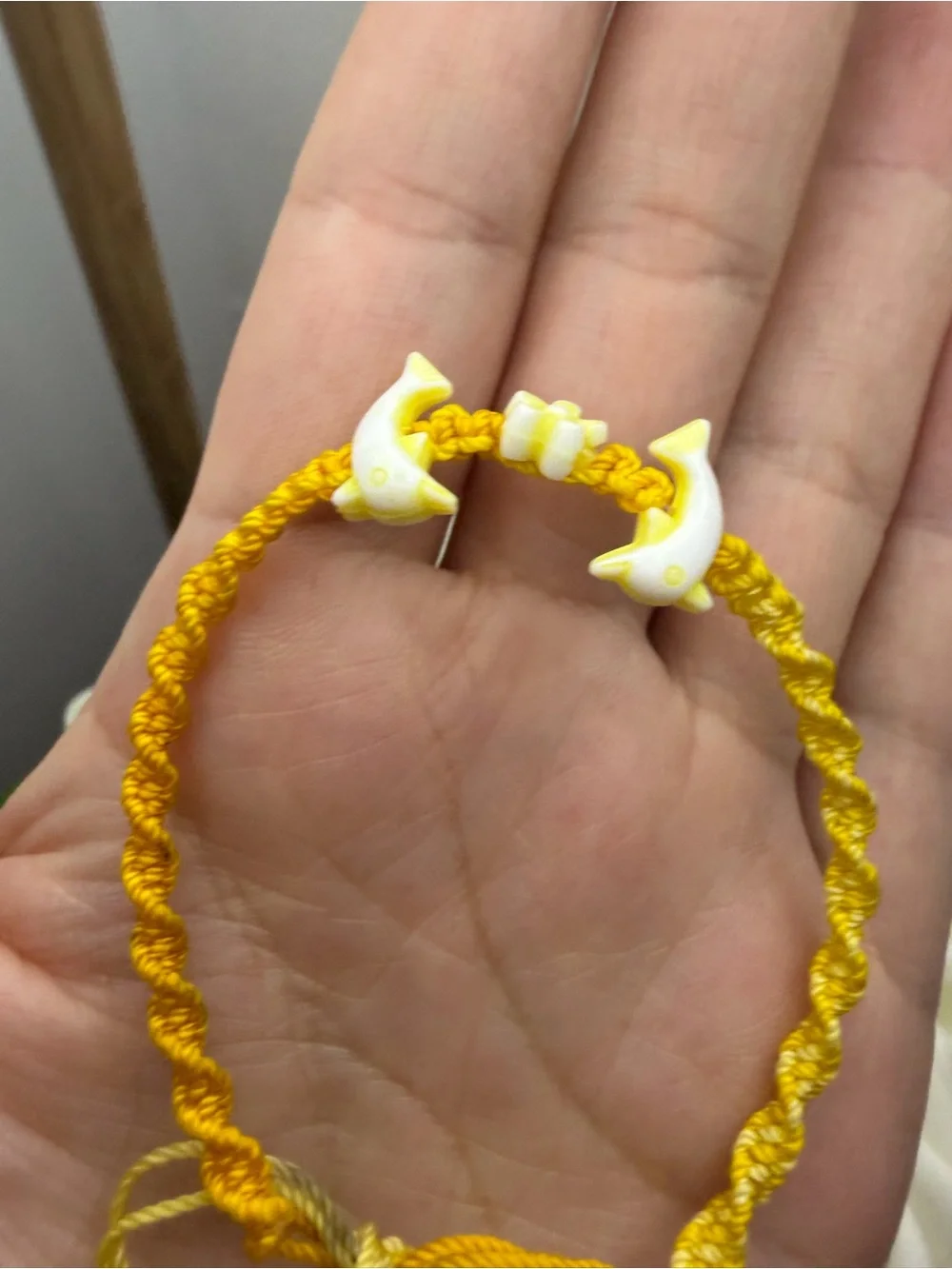 Yellow Kids Dolphin Charm Braided Bracelet